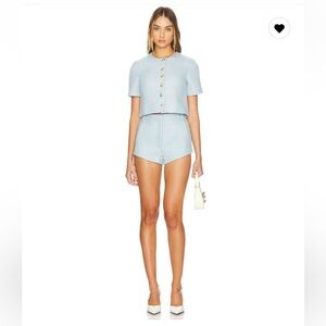 Revolve Amanda Uprichard Blue Tweed Jacket Shorts set